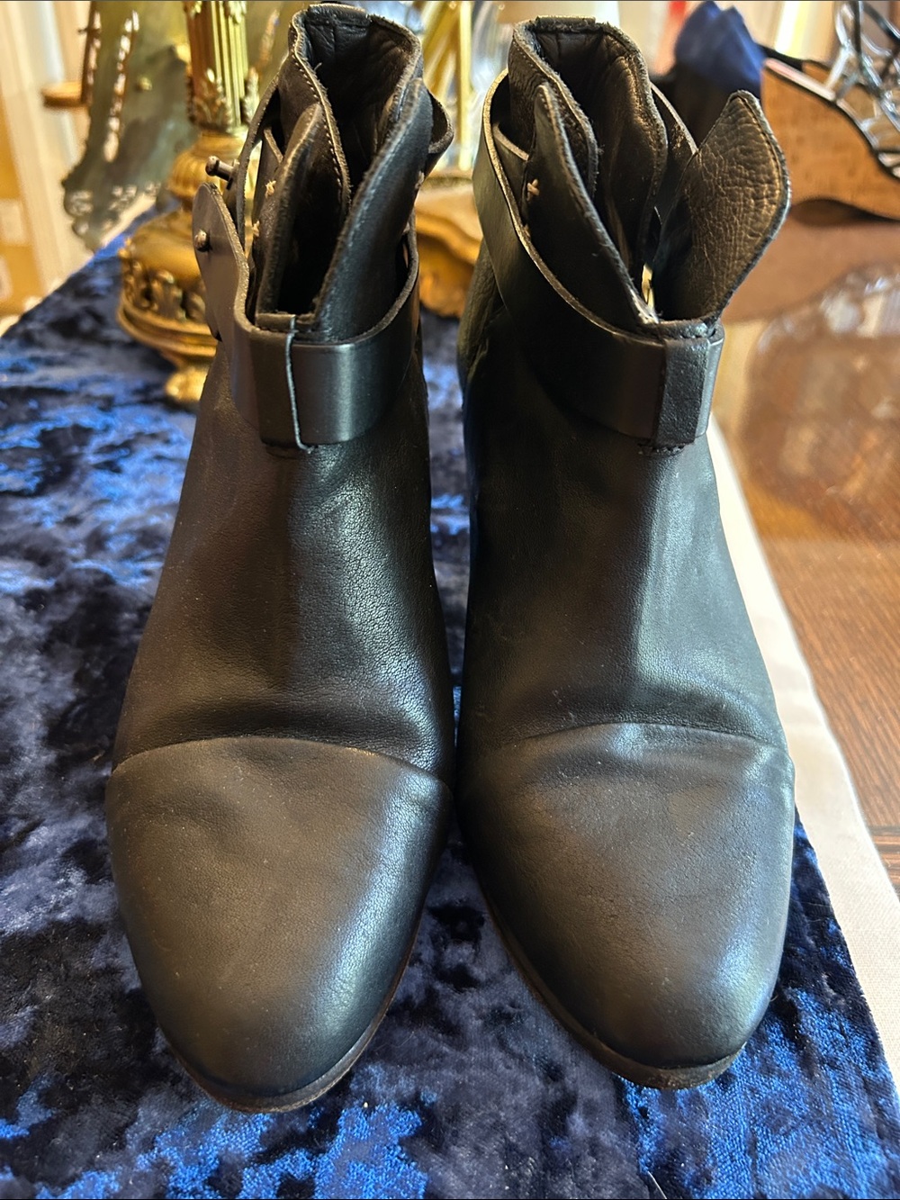 rag & bone Black Leather Ankle Booties with Strap